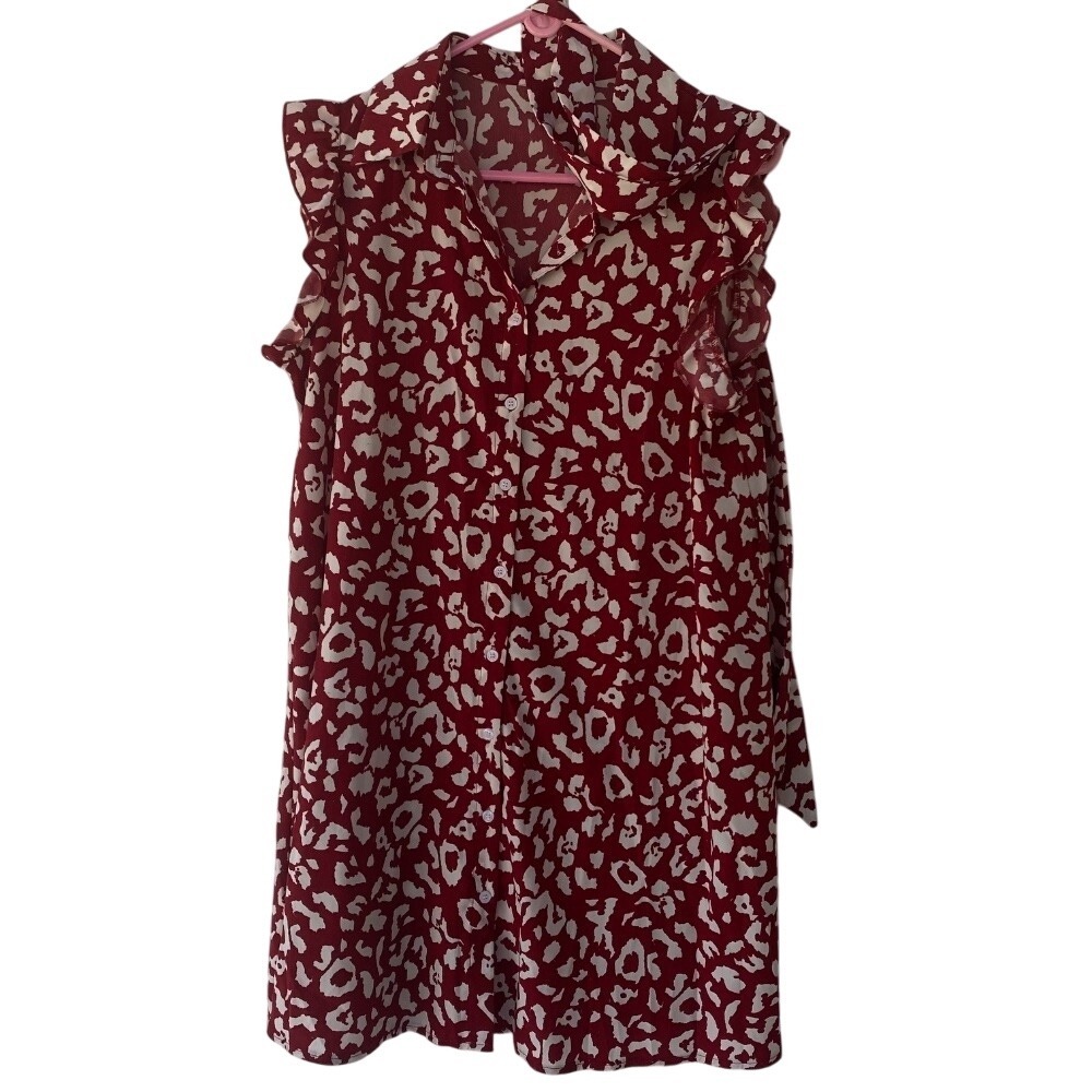 Fun and‎ Flirty Ruffle Sleeve Dress Leopard Print Button Down Shirt Dress 0XL